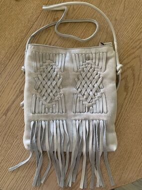 Cut ‘n Paste Purse with Fringe, Leather Light Gray